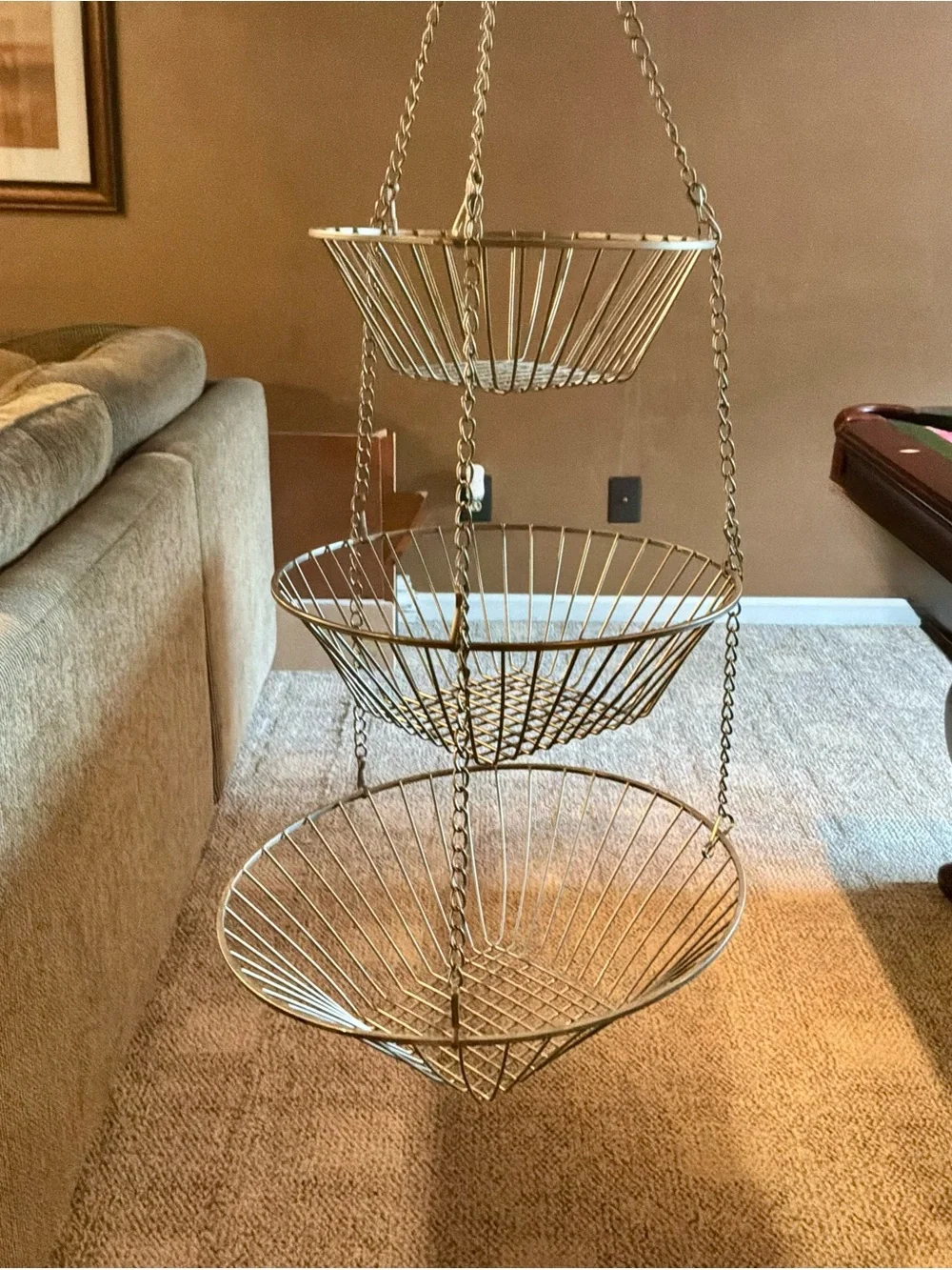 Hanging Sliver Wire Basket Cottagecore Farmhouse Kitchen Storage-Three Tiered
